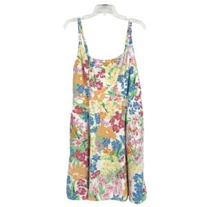 Old Navy Floral Smocked Cami Dress White Sleeveless Colorful Linen Blend Size L